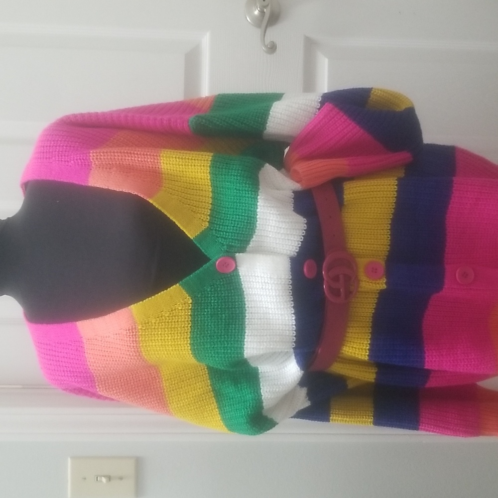 BIBI Fuschsia Multi Stripped Cardigan (xl)NWT - Picture 8 of 10